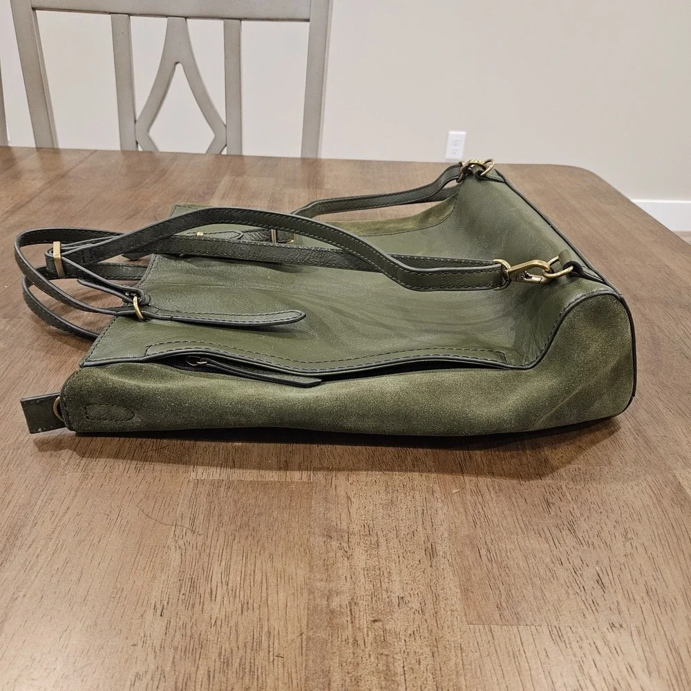 Fossil Leather Convertible Backpack Purse Tote Olive Green Suede Sides